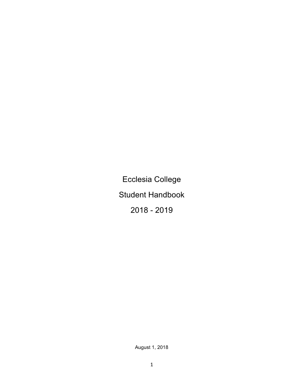 Ecclesia College Student Handbook 2018 - 2019