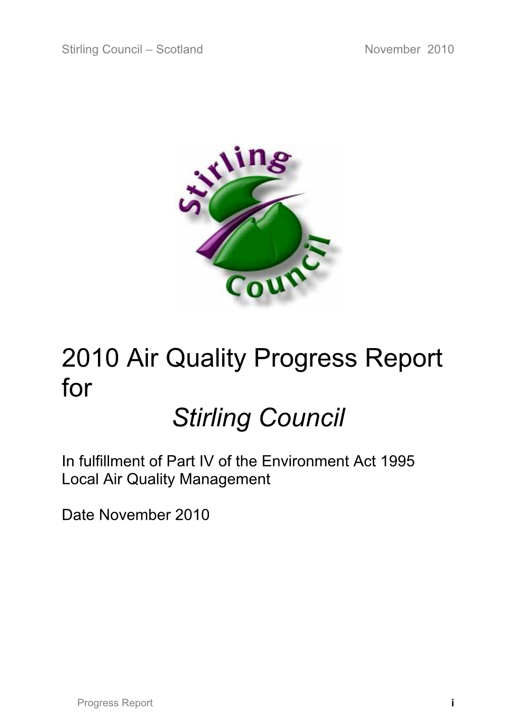 2010 Air Quality Progress Report for Stirling Council