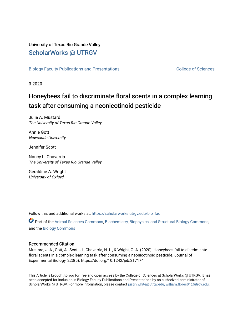 Honeybees Fail to Discriminate Floral Scents in a Complex Learning Task After Consuming a Neonicotinoid Pesticide