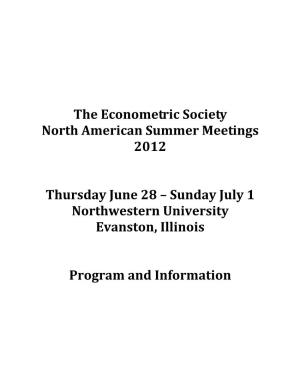 The Econometric Society North American Summer Meetings 2012