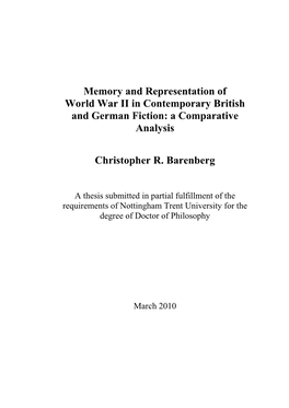Memory and Representation of World War II in Contemporary British and German Fiction: a Comparative Analysis