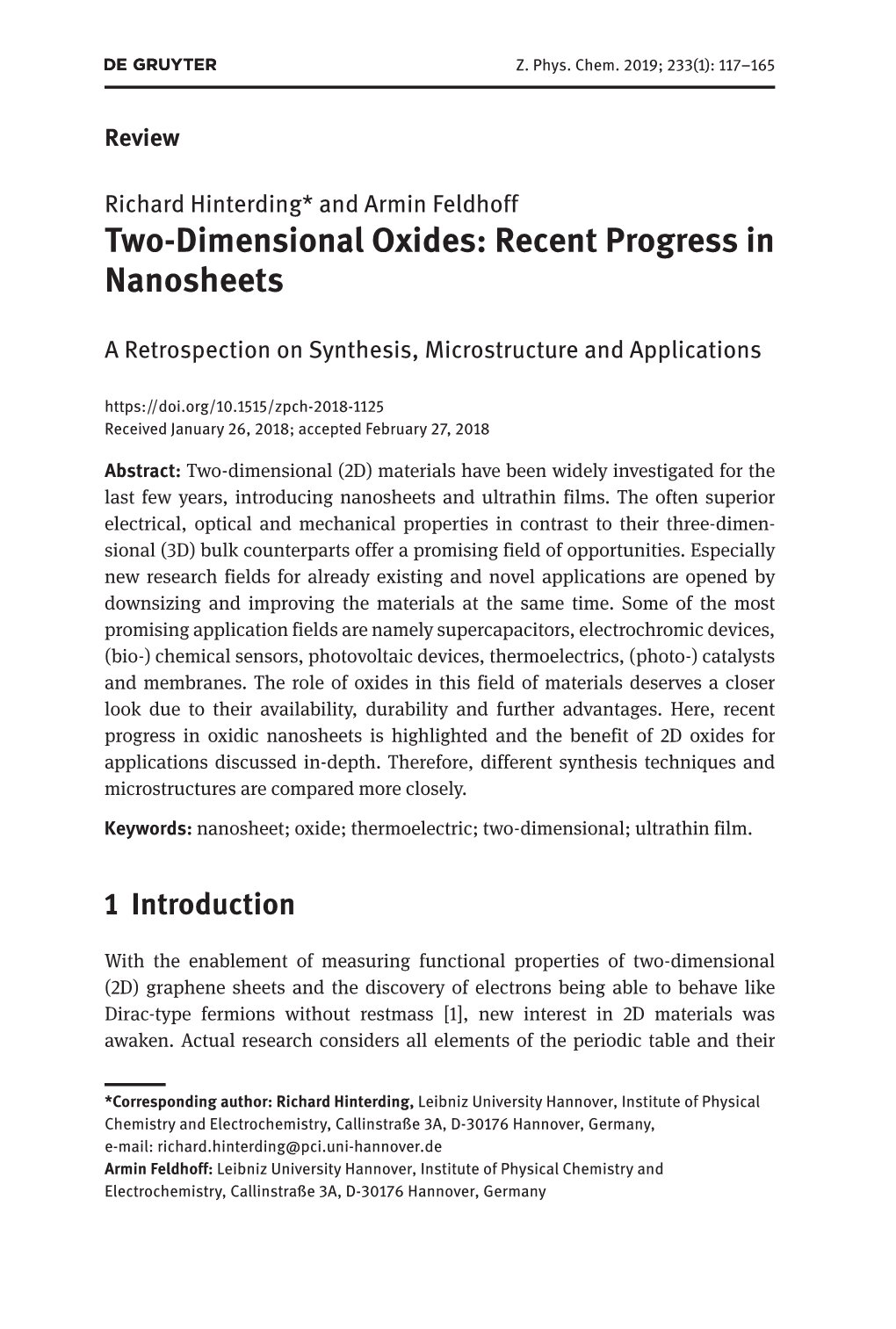 Two-Dimensional Oxides: Recent Progress in Nanosheets
