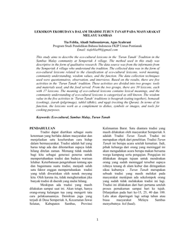 1 LEKSIKON EKOBUDAYA DALAM TRADISI TURUN TANAH PADA MASYARAKAT MELAYU SAMBAS Tia Feblia, Ahadi Sulissusiawan, Agus Syahrani Prog
