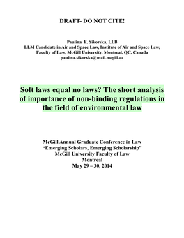 The Short Analysis of Importance of Non-Binding Regulations in the Field of Environmental Law