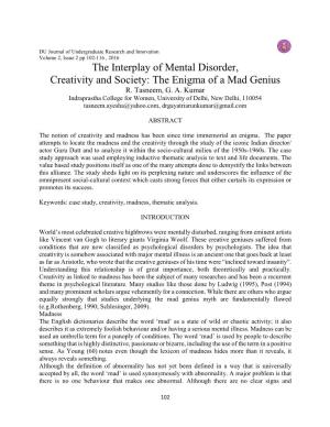 The Interplay of Mental Disorder, Creativity and Society: the Enigma of a Mad Genius R