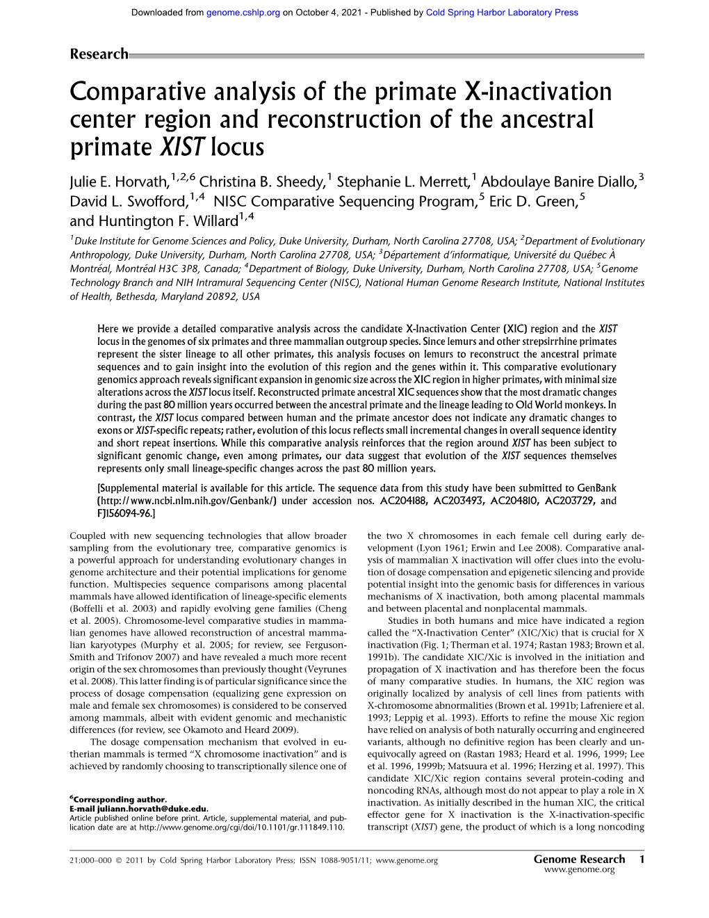 Comparative Analysis of the Primate X-Inactivation Center Region and Reconstruction of the Ancestral Primate XIST Locus