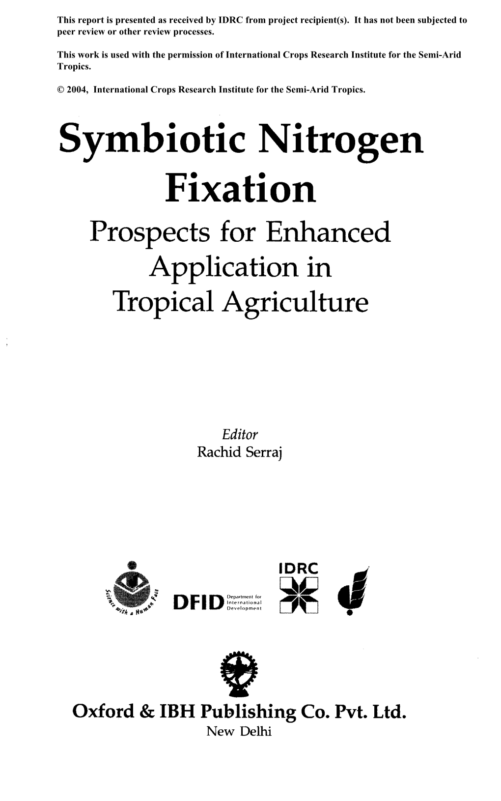 Symbiotic Nitrogen Fixation Prospects for Enhanced Application in Tropical Agriculture