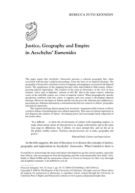 Justice, Geography and Empire in Aeschylus' Eumenides