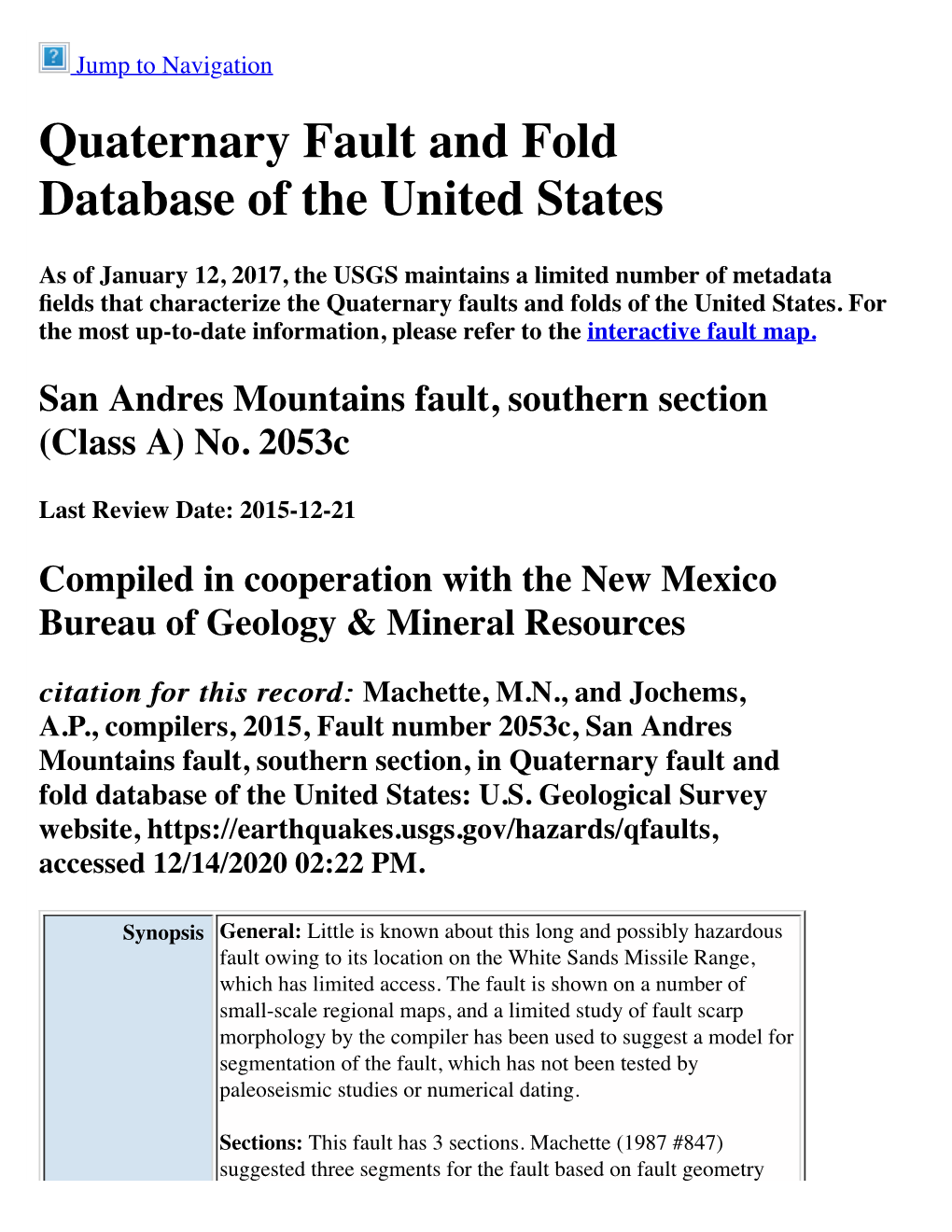 Quaternary Fault and Fold Database of the United States