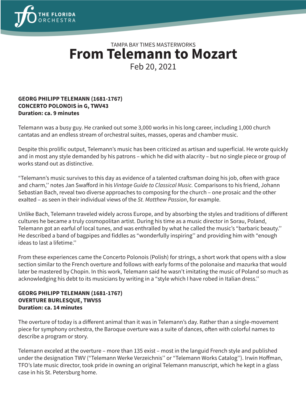 From Telemann to Mozart Feb 20, 2021