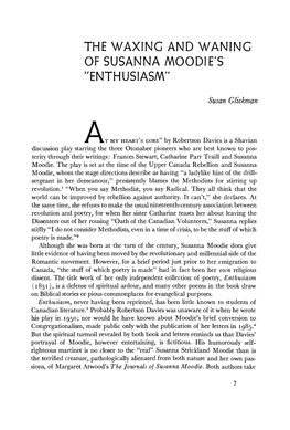 The Waxing and Waning of Susanna Moodie's "Enthusiasm"