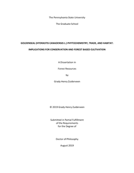 Hydrastis Canadensis L.) Phytochemistry, Trade, and Habitat