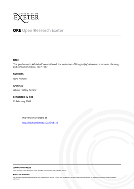The Gentleman in Whitehall' Reconsidered: the Evolution of Douglas Jay’S Views on Economic Planning and Consumer Choice, 1937-1947