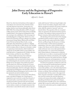 John Dewey and the Beginnings of Progressive Early Education in Hawai‘I Alfred L