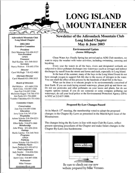 Adirondack Mountain Club Long Island Chapter 2002-2003