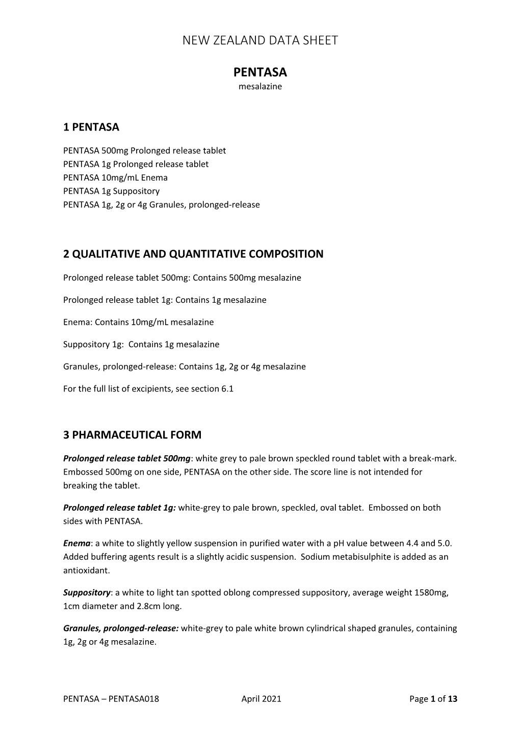 PENTASA Mesalazine