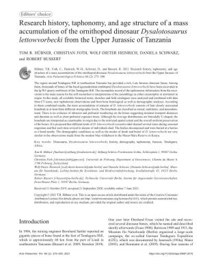 Research History, Taphonomy, and Age Structure of a Mass Accumulation of the Ornithopod Dinosaur Dysalotosaurus Lettowvorbecki from the Upper Jurassic of Tanzania