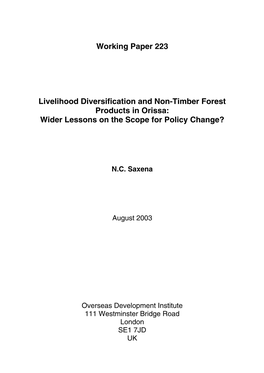 Livelihood Diversification and Non-Timber Forest Products in Orissa: Wider Lessons on the Scope for Policy Change?
