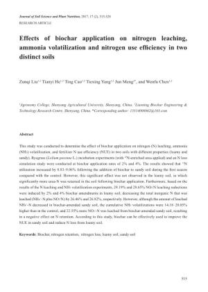 Effects of Biochar Application on Nitrogen Leaching, Ammonia Volatilization and Nitrogen Use Efficiency in Two Distinct Soils