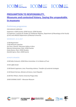 PRESUMPTION to RESPONSIBILITY. Museums and Contested History