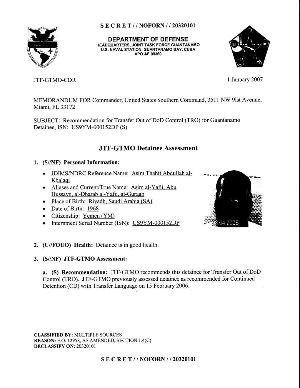 JTF-GTMO Detainee Assessment