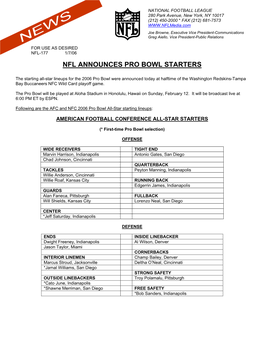 Nfl Announces Pro Bowl Starters