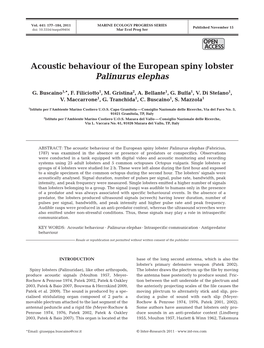 Acoustic Behaviour of the European Spiny Lobster Palinurus Elephas