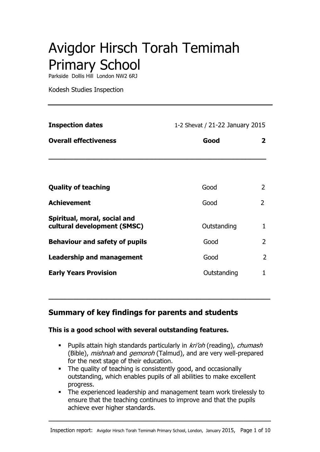 TTPS Section 48 Inspection Report – January 2015