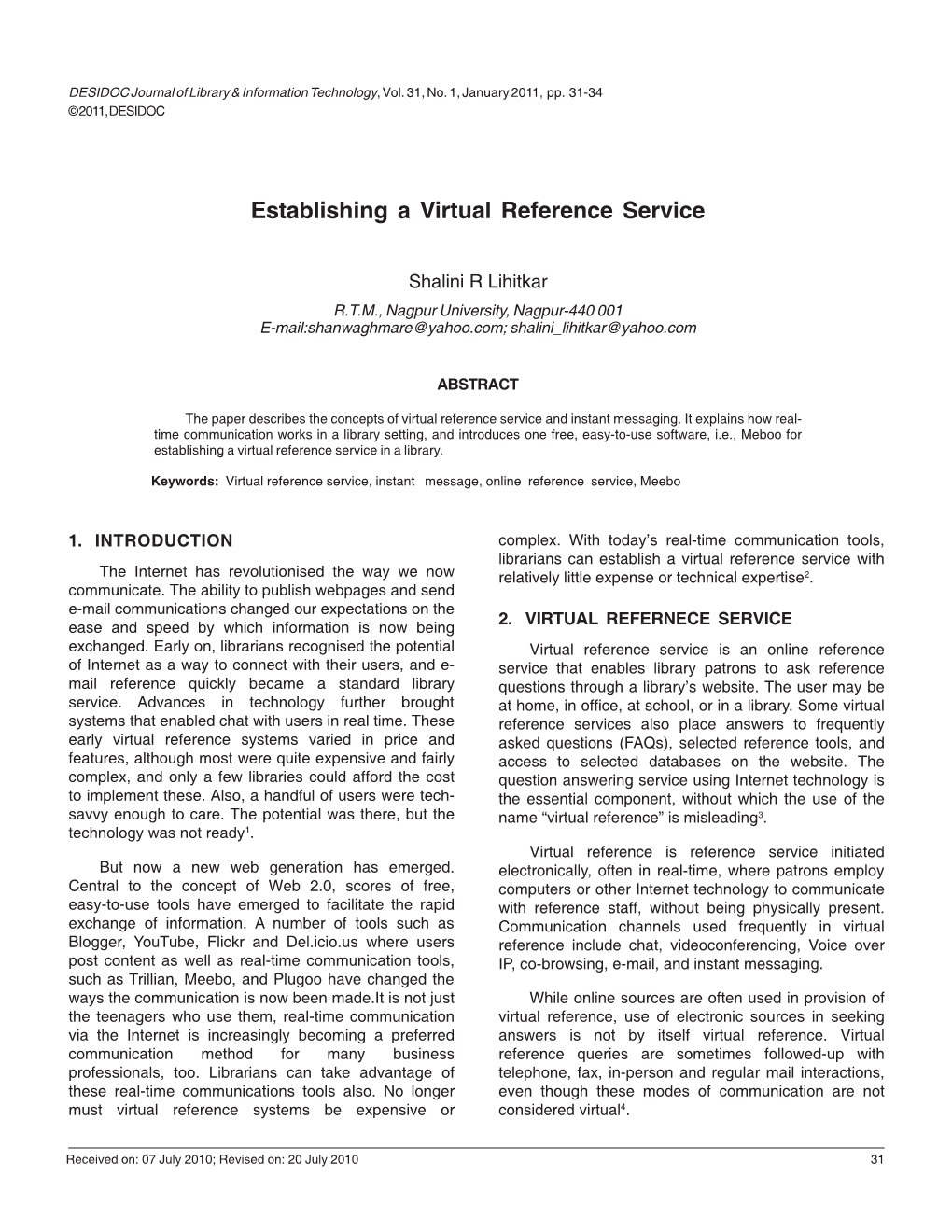 Establishing a Virtual Reference Service