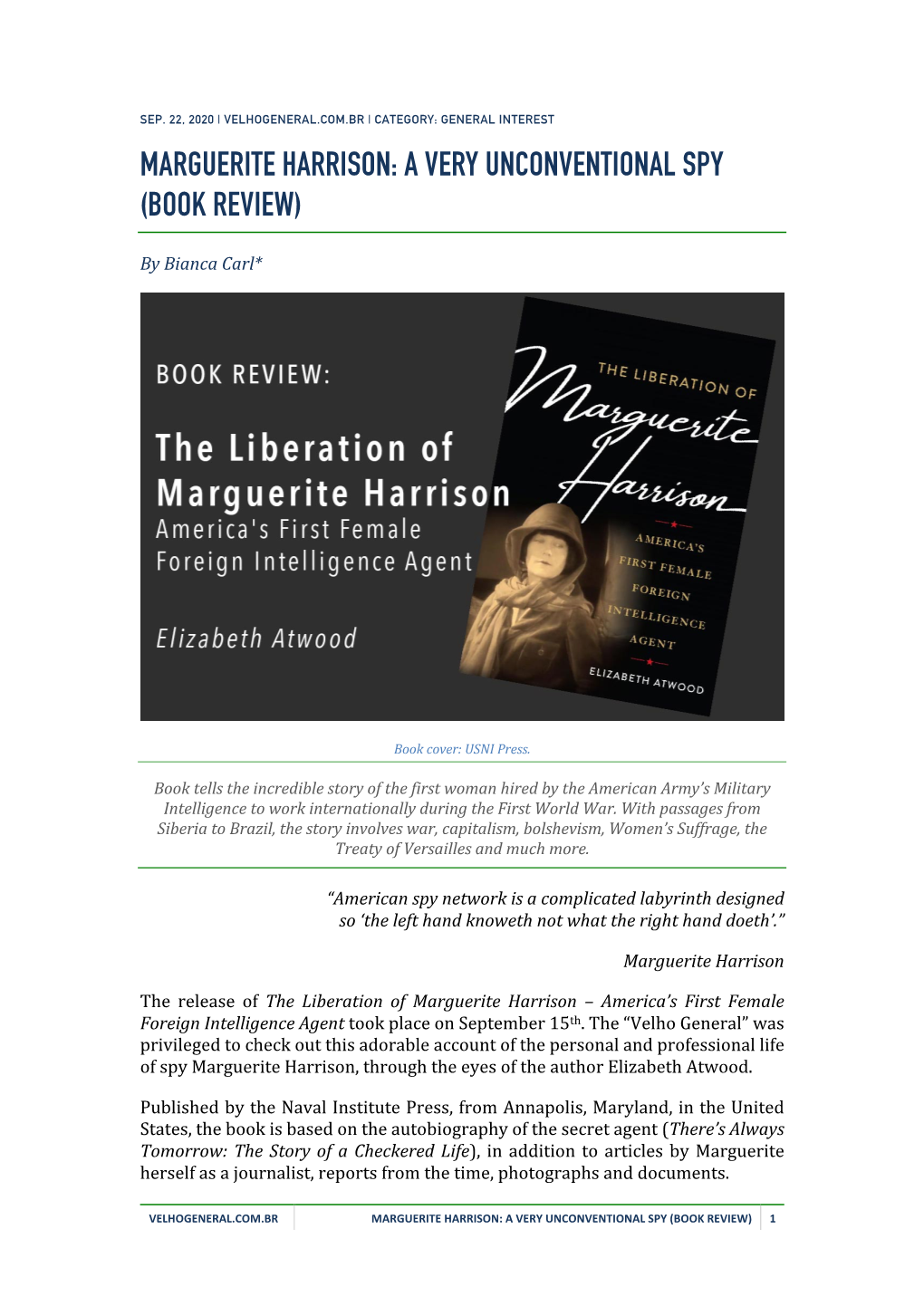 Marguerite Harrison: a Very Unconventional Spy (Book Review)