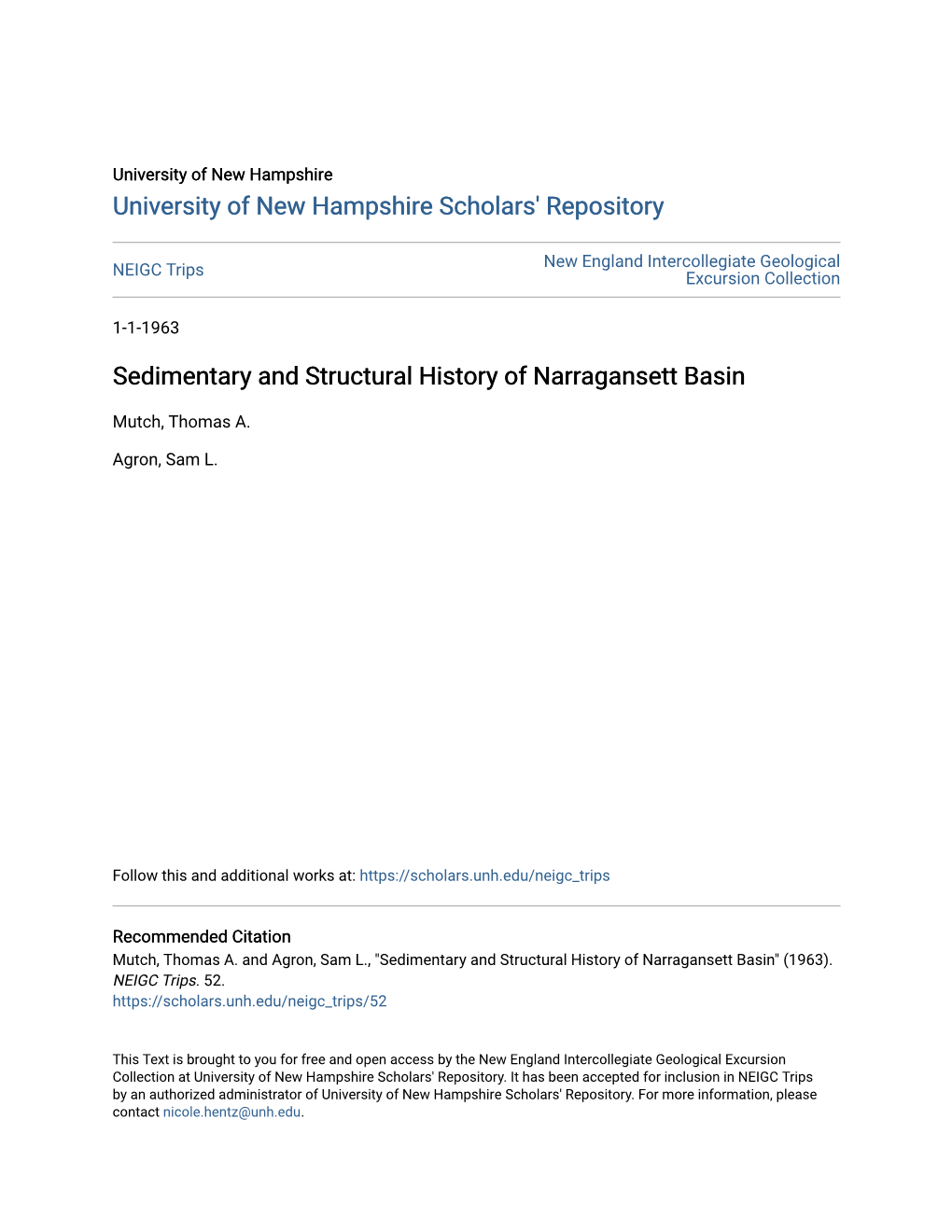 Sedimentary and Structural History of Narragansett Basin