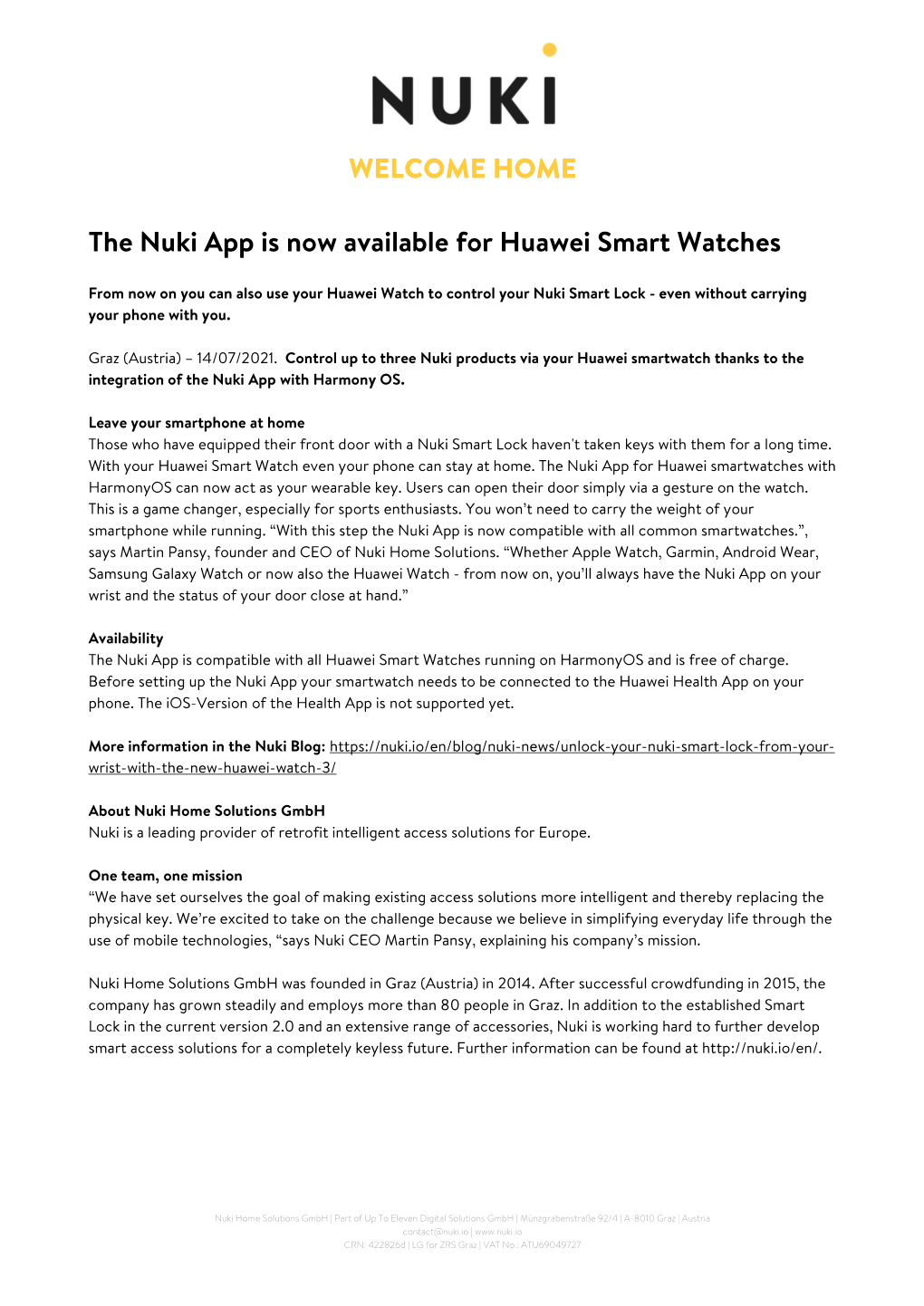 The Nuki App Is Now Available for Huawei Smart Watches