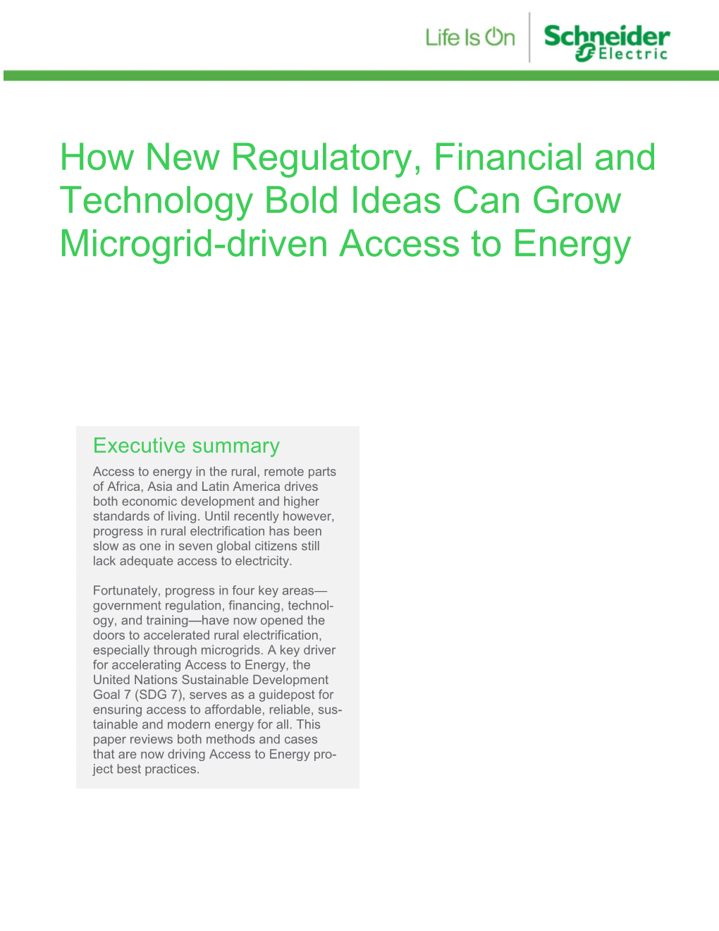 How New Regulatory, Financial and Technology Bold Ideas Can Grow Microgrid-Driven Access to Energy