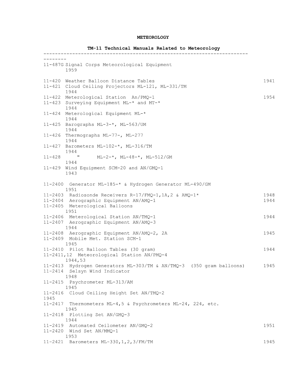 Weather Tech Manuals and Equipment List