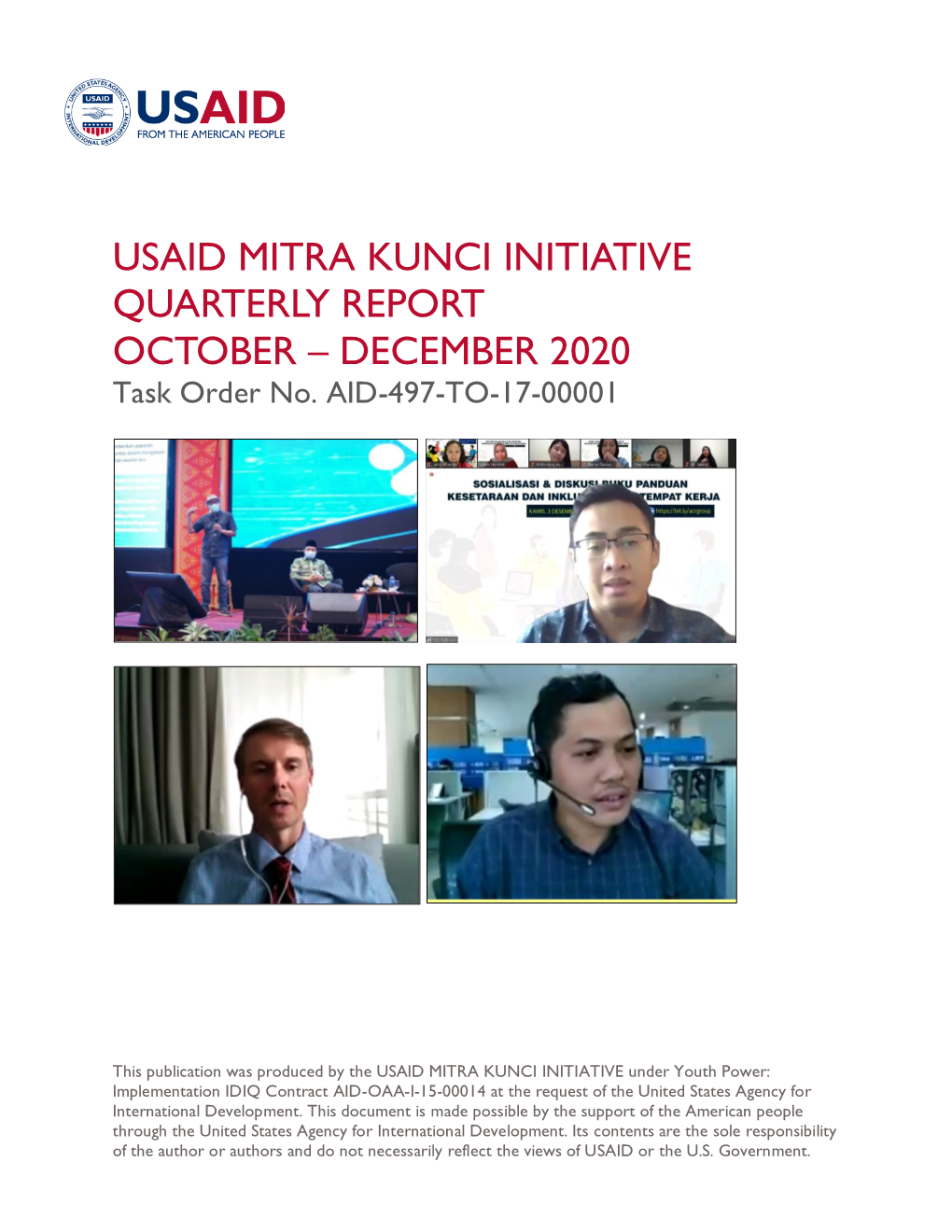 USAID MITRA KUNCI INITIATIVE QUARTERLY REPORT OCTOBER – DECEMBER 2020 Task Order No