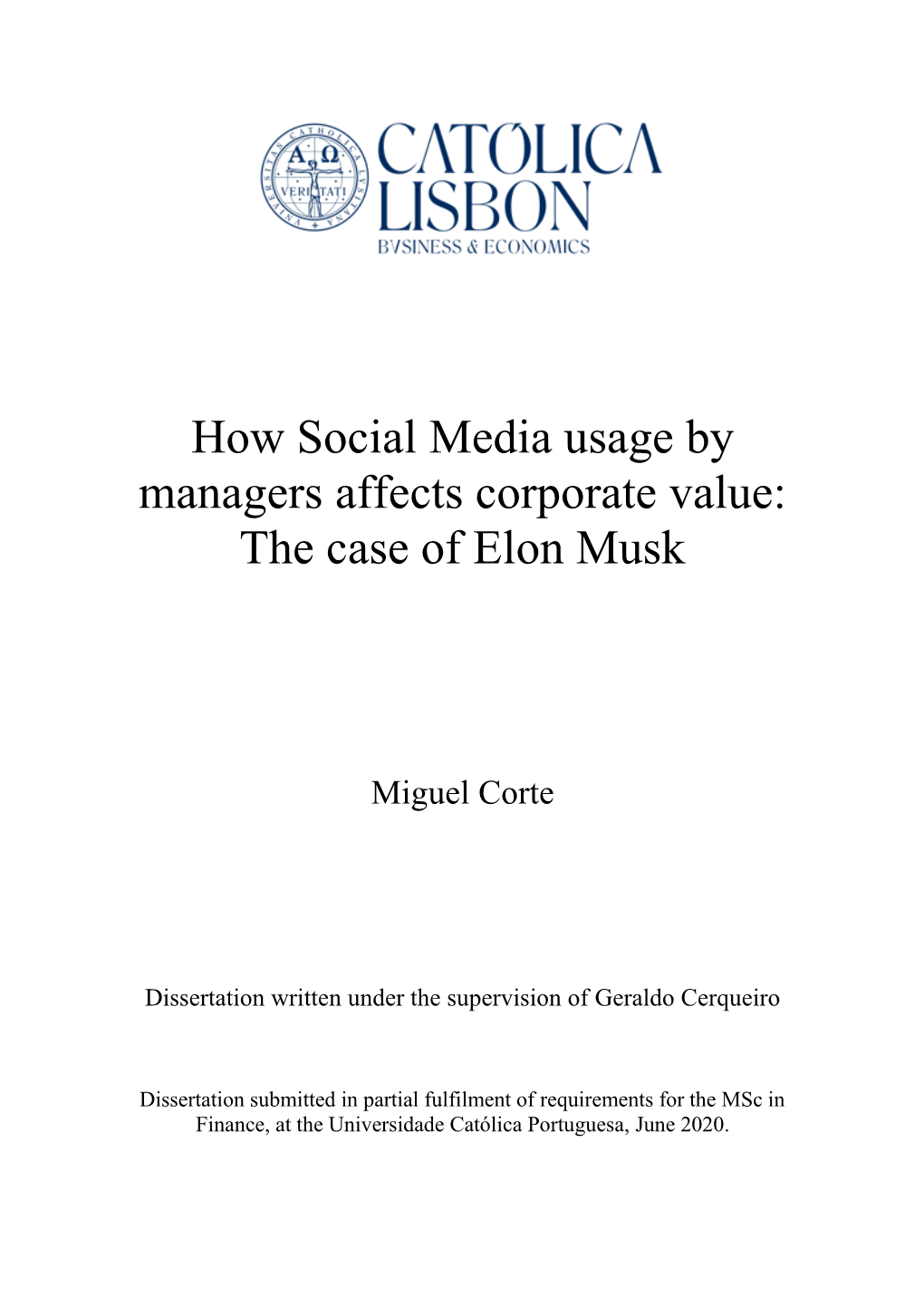 How Social Media Usage by Managers Affects Corporate Value: the Case of Elon Musk