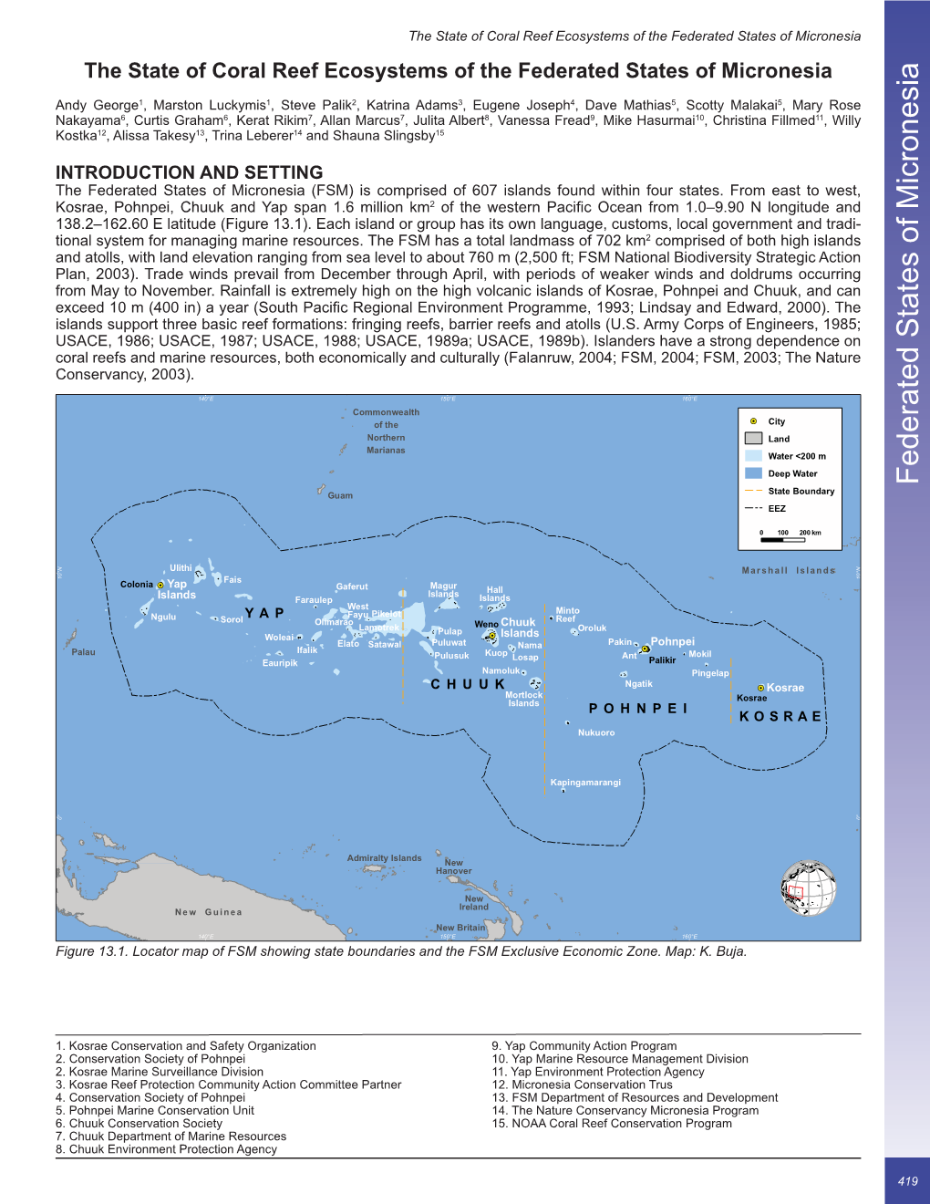 Federated States of Micronesia the State of Coral Reef Ecosystems of the Federated States of Micronesia