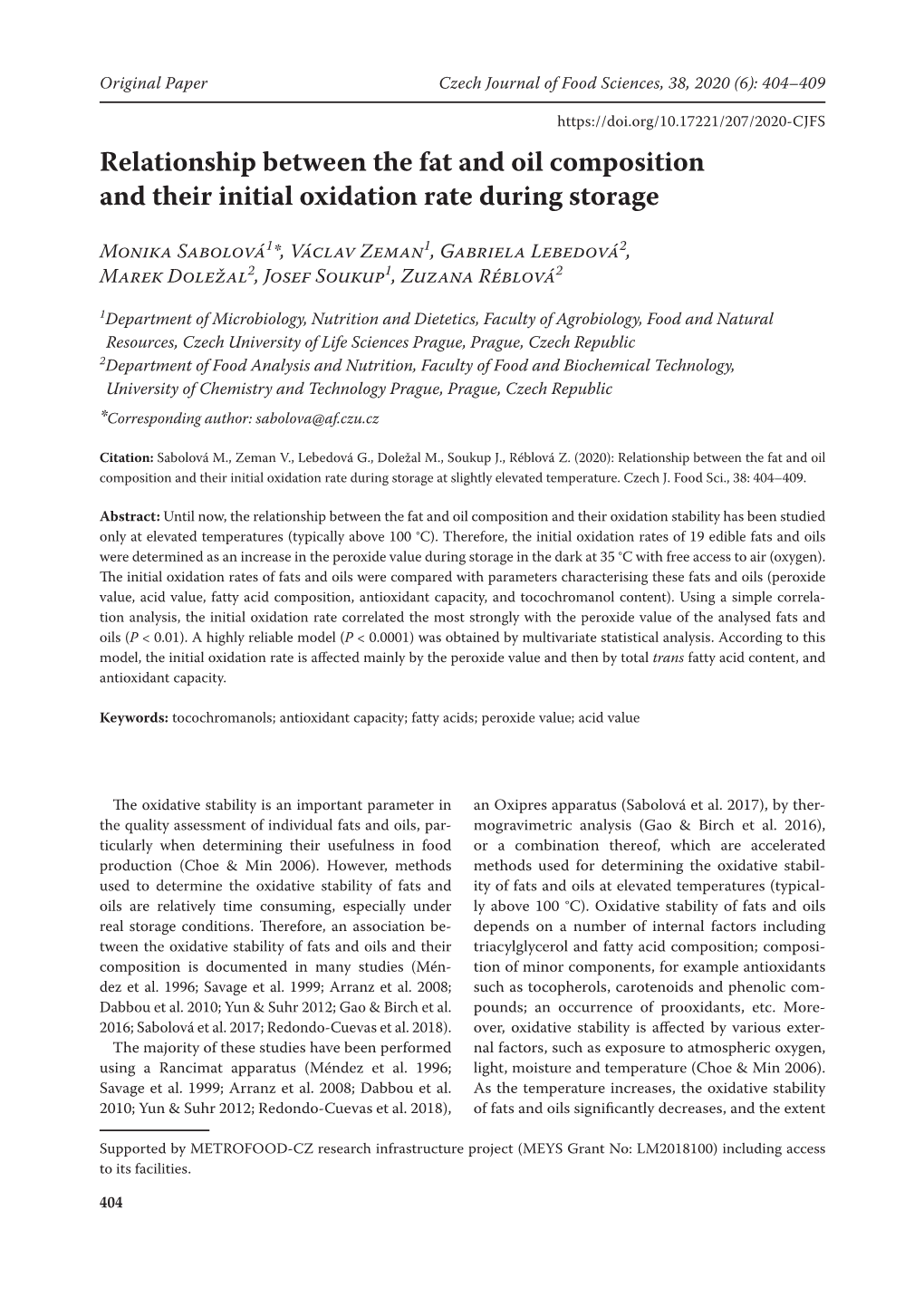 Relationship Between the Fat and Oil Composition and Their Initial Oxidation Rate During Storage