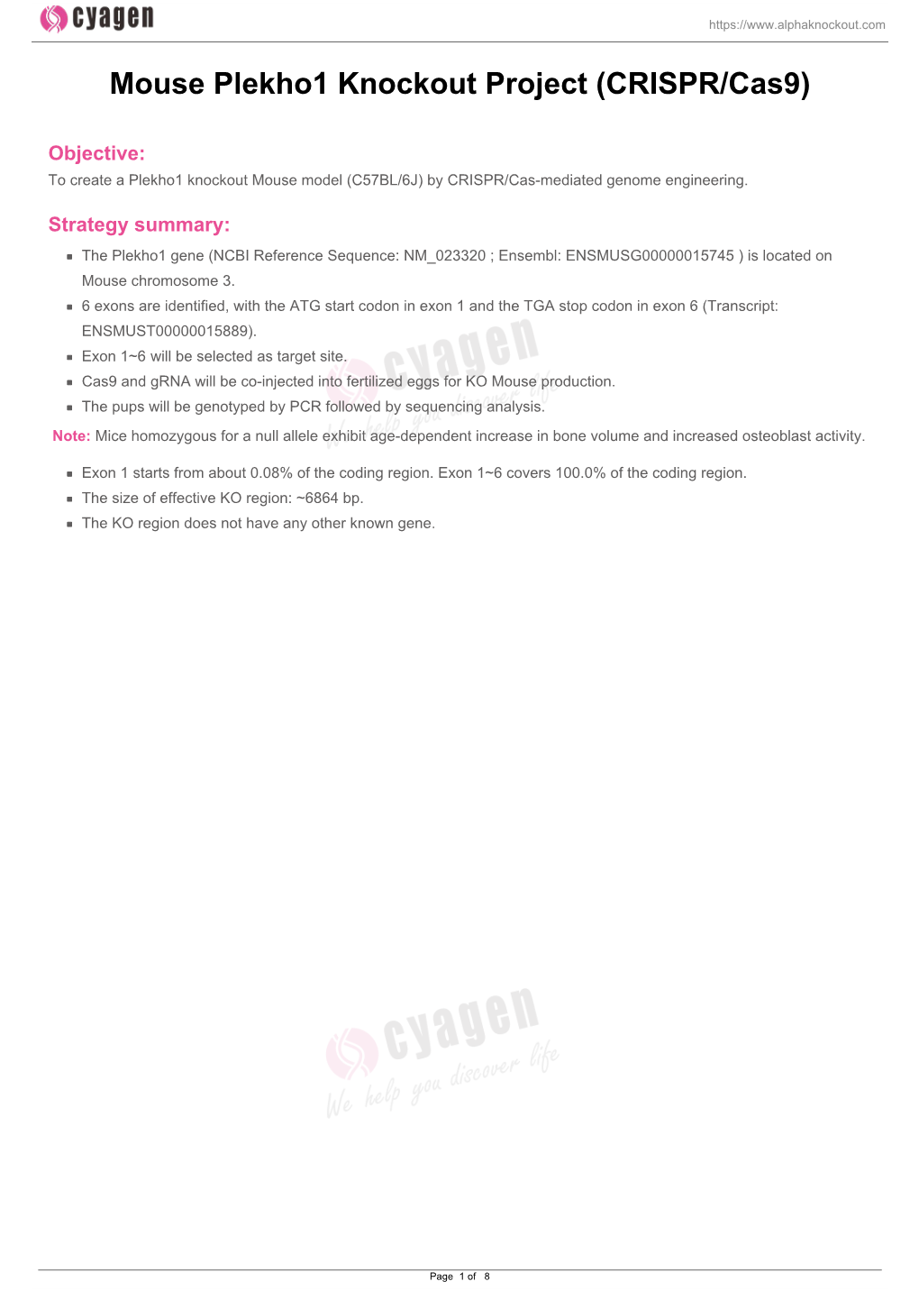 Mouse Plekho1 Knockout Project (CRISPR/Cas9)