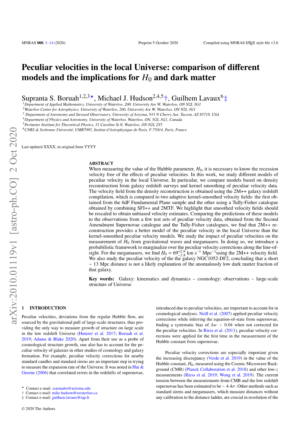 Peculiar Velocities in the Local Universe: Comparison of Different