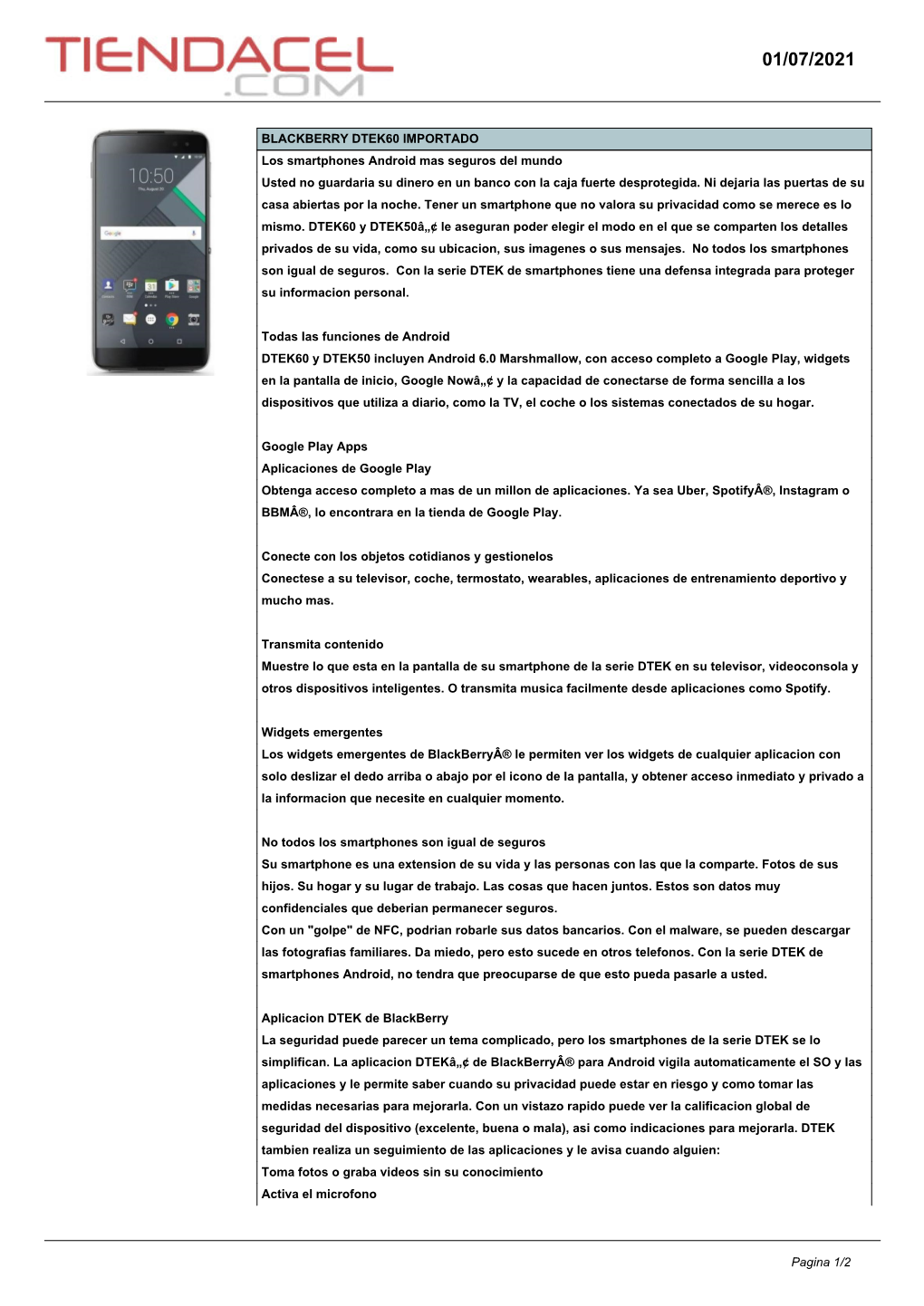 BLACKBERRY DTEK60 IMPORTADO Los Smartphones Android Mas Seguros Del Mundo Usted No Guardaria Su Dinero En Un Banco Con La Caja Fuerte Desprotegida