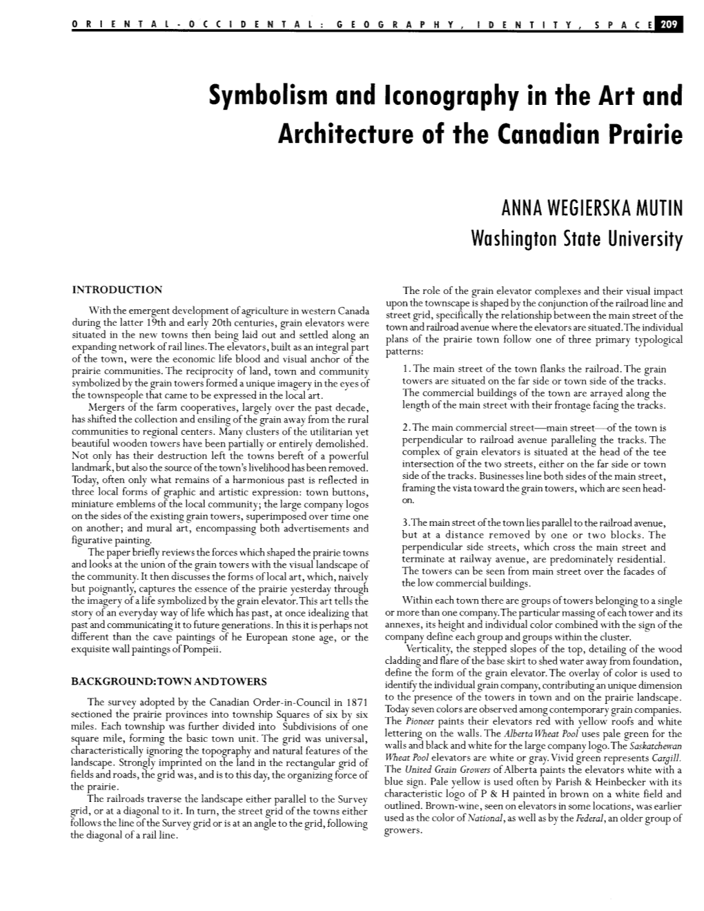 Symbolism and Iconography in the Art and Architecture of the Canadian Prairie