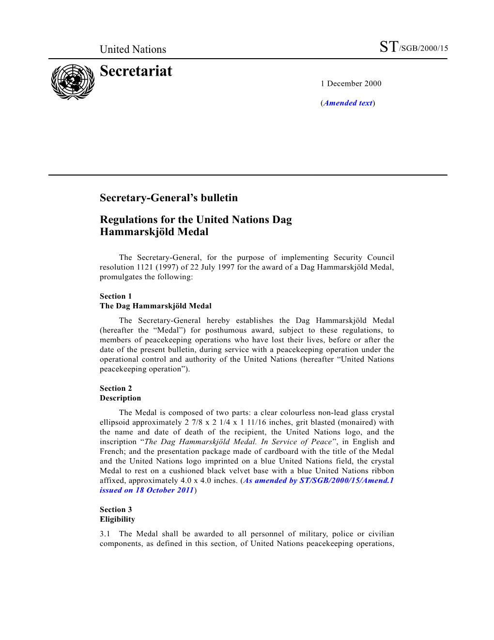 Regulations for the United Nations Dag