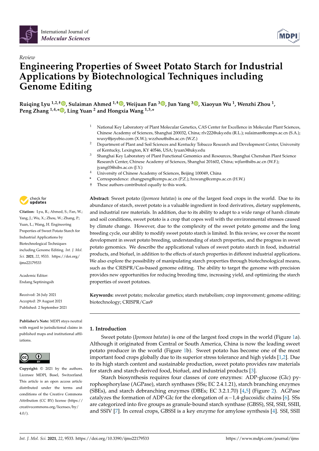 Engineering Properties of Sweet Potato Starch for Industrial Applications by Biotechnological Techniques Including Genome Editing