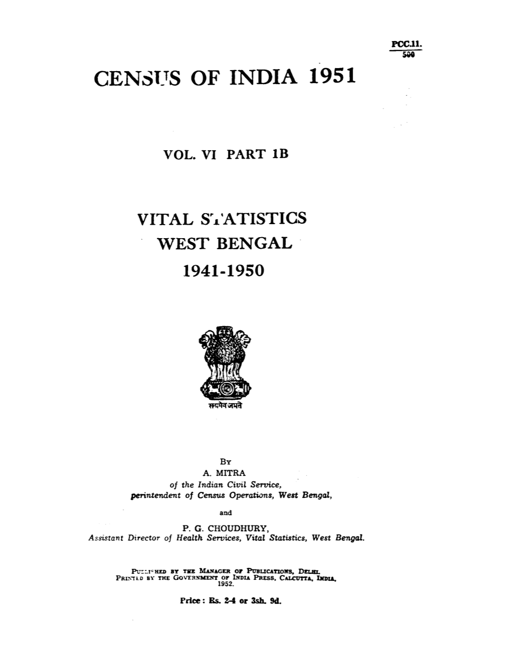 Cen~T Ts of India 1951 West Bengal 1941-1950