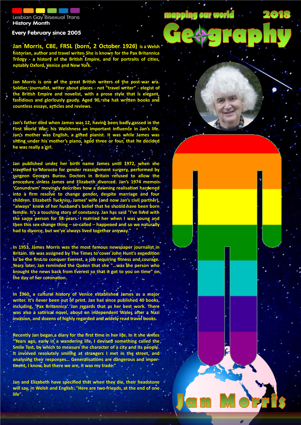 Jan Morris, CBE, FRSL (Born, 2 October 1926) Is a Welsh Historian, Author and Travel Writer