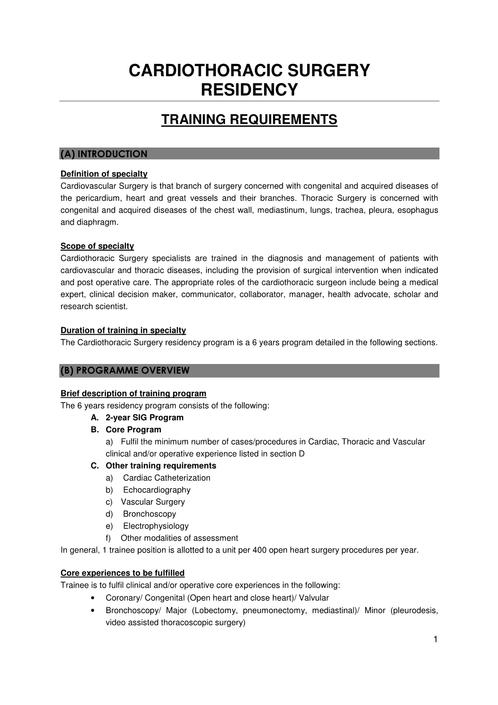 Cardiothoracic Surgery Residency Training Requirements