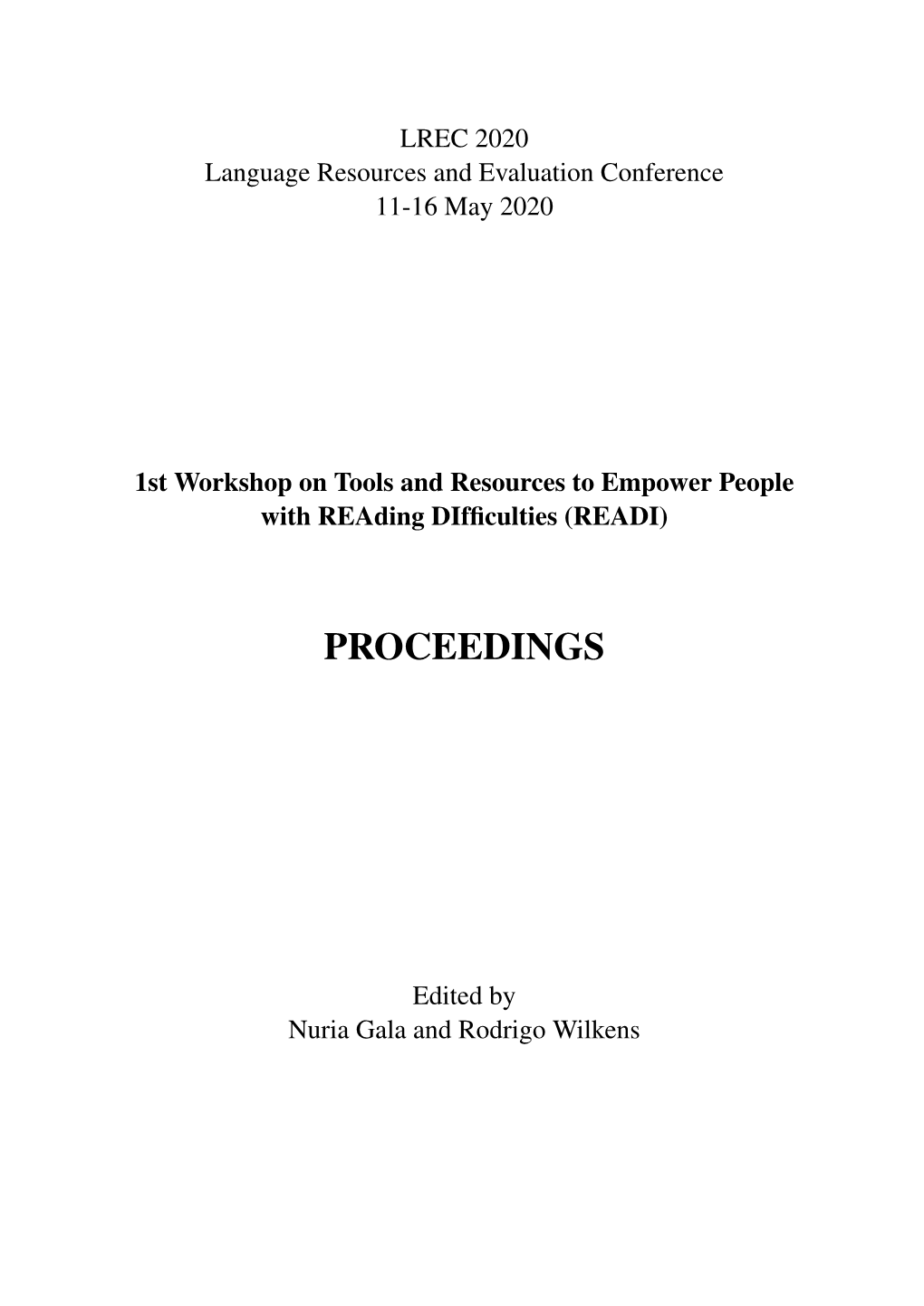 Proceedings of the 1St Workshop on Tools and Resources