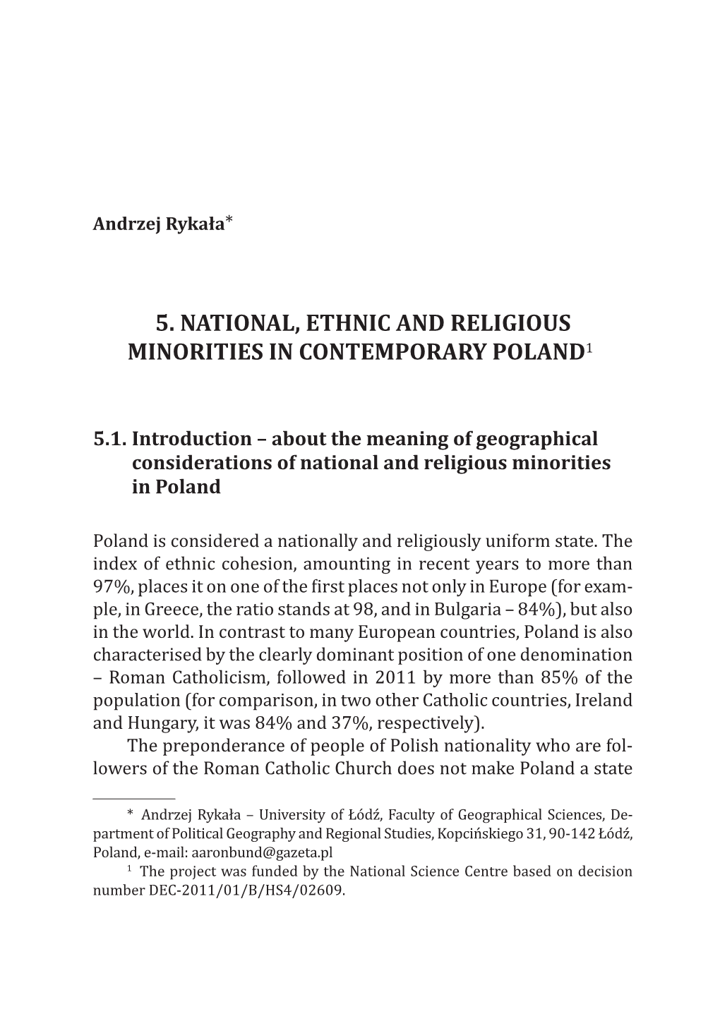 5. National, Ethnic and Religious Minorities in Contemporary Poland11