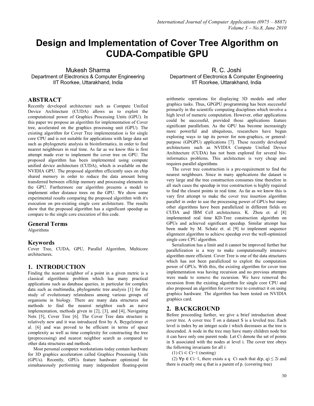 Design and Implementation of Cover Tree Algorithm on CUDA-Compatible GPU